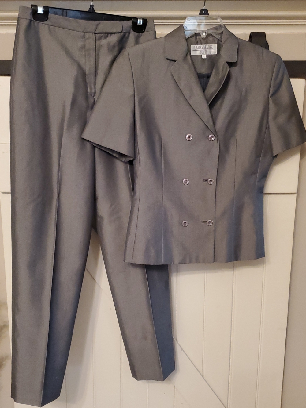 Lafayette 148 New York Gray Short-Sleeve Double-Breasted Pantsuit
